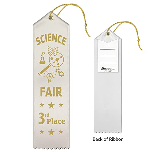 RibbonsNow Science Fair Award Ribbons 1st - 2nd - 3rd Place – 45 Total Ribbons - 15 Each Place with Card & String - size: 45 Total Ribbons