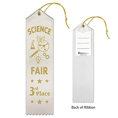 RibbonsNow Science Fair Award Ribbons 1st - 2nd - 3rd Place – 45 Total Ribbons - 15 Each Place with Card & String - size: 45 Total Ribbons