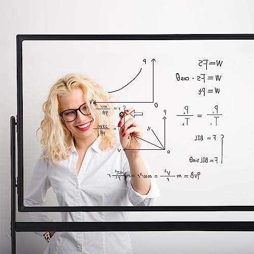 Tankee Rolling Whiteboard 48”x32” Clear Glass Dry Erase Board on Wheels - color: Clear Glass Board, size: 48"W x 32"H