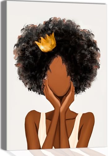 Afro Princess Canvas Wall Art African American Young Girl Decor 16x12 Inch - color: 16x12inch (Framed)o