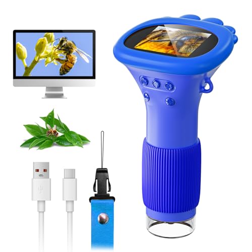 Microscope for Kids, SKYBASIC 2" IPS Screen 1000X Handheld Digital Microscopes HD Pocket Portable Mini USB Microscope Camera, PC Compatible, Science Edu Fun Birthday Gifts Toys for Children Students - color: Blue