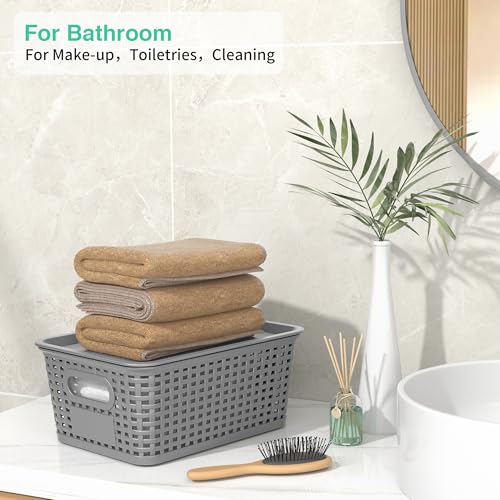 8 Pack Plastic Storage Baskets,Grey Stackable Bins with Lid - color: Grey