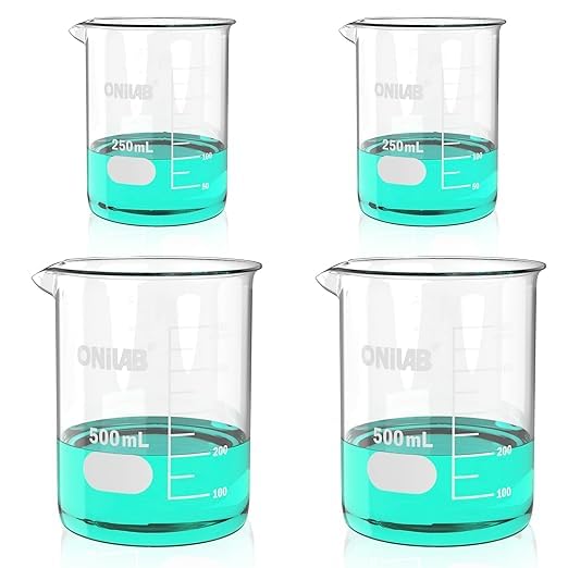 ONiLAB Glass Beaker Set, 250mL & 500mL, 4 Pcs - style: 250ml-2pcs/500ml-2pcs