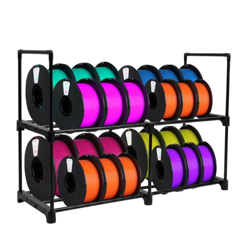 3D Printer Filament Storage Rack Desktop, 2-Tier Metal Filament Spool Holder, Fits 12 Spools(1KG), For 3D Printing PLA/ABS/PETG/TPU, Filament Spool Organizer, Ideal for Home, Office, Workshop(Black)