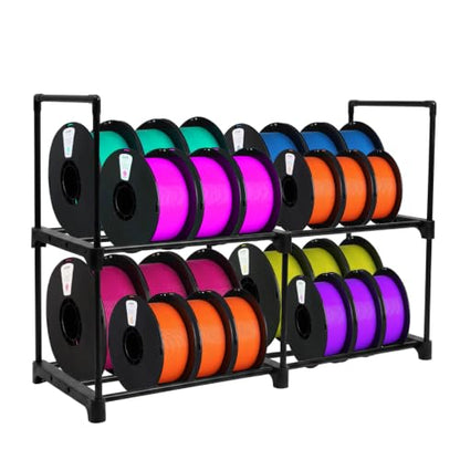3D Printer Filament Storage Rack Desktop, 2-Tier Metal Filament Spool Holder, Fits 12 Spools(1KG), For 3D Printing PLA/ABS/PETG/TPU, Filament Spool Organizer, Ideal for Home, Office, Workshop(Black)