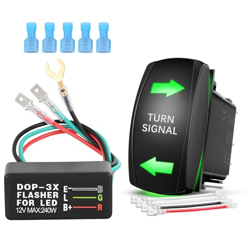 Nilight Turn Signal Switch with Flasher Relay Kit 4PIN ON Off ON Rocker Switches w/Green LED Laser Etched SPDT 12V 20A 24V 10A Jumper Wires for ATV UTV Tractor Motorcycle - size: TURN SIGNAL GREEN W/FLASHER