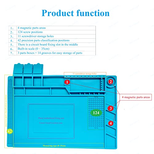 WWZMDiB Heat Resistant 932°F Silicone Magnetic Soldering Work Mat（S-160【17.8 x 11.8” / 45 x 30cm】）