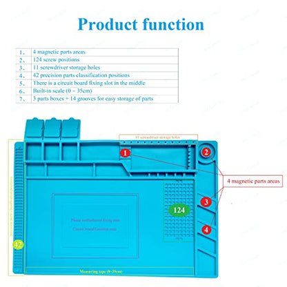 WWZMDiB Heat Resistant 932°F Silicone Magnetic Soldering Work Mat（S-160【17.8 x 11.8” / 45 x 30cm】）