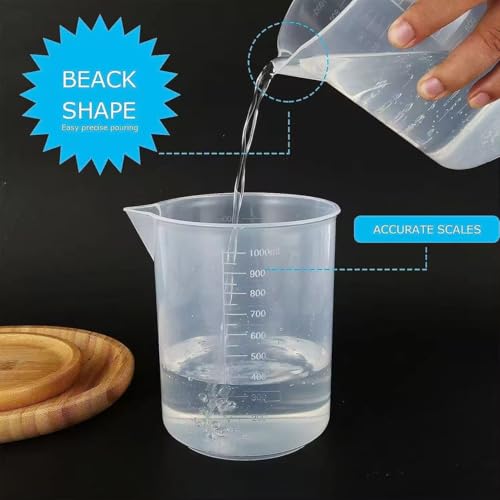 7 Pack Plastic Graduated Beakers Set, Clear Measuring Beaker With Spout, Multi-Size Lab Liquid Container For Kitchen Cooking, Science Experiment, Baking Mixing
