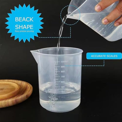 7 Pack Plastic Graduated Beakers Set, Clear Measuring Beaker With Spout, Multi-Size Lab Liquid Container For Kitchen Cooking, Science Experiment, Baking Mixing