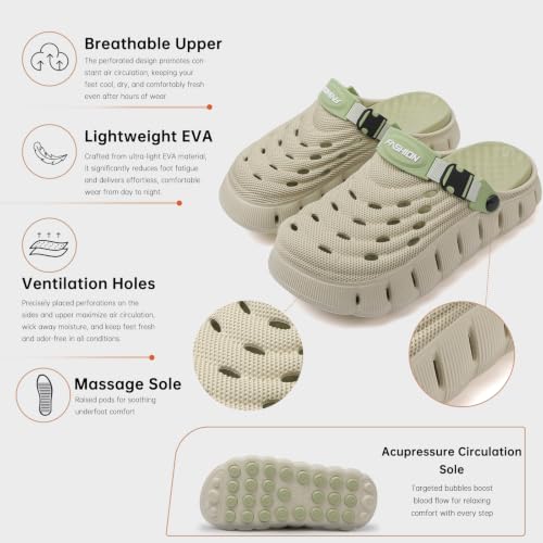 Men's Women's Cloud Clogs, EVA Thick Platform Slip On Non Slip Garden Shoes - color: Green, size: 11-11.5 Women/10-10.5 Men