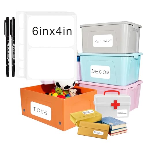 160 Pcs Storage Bin Labels with Marker, Removable No Residue Tear Resistant Matte White Blank Labels, Three Sizes for Home School Business Organization (3 Sizes) - size: 3 Sizes