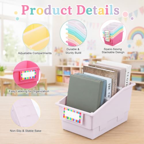 6 Pack Picture Book Bins with Dividers, Pink Purple - color: Pink Purple