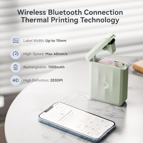 NIIMBOT D110 Mini Label Maker Machine with Tape for Home School, Green - color: Green, style: Printer + 1 Tape