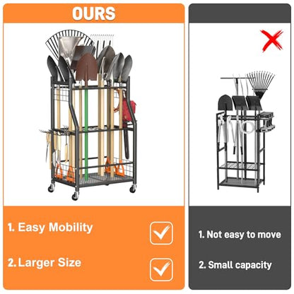 TORACK Garden Tool Organizer with Wheels, Rakes Shovels Yard Tools Stand - style: Mid-size Tool Stand