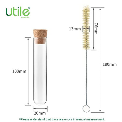 Utile 50pcs Glass Test Tubes, 3.3 Borosilicate Glass Material, 16ml Test Tubes, with Cork Stopper and Brush, 4004.9011.50 - style: 50pcs of 20x100mm