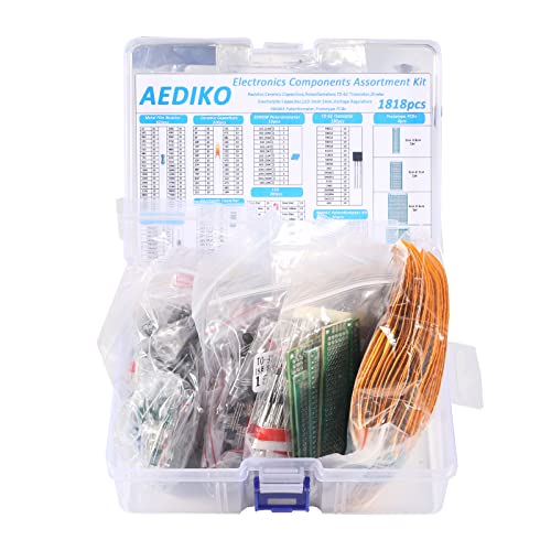 Electronics Components Assortment Kit (1818pcs) Electrolytic Capacitor, Ceramic Capacitor, LED Diode, Common Diode, Resistor, Transistor Component for Electronic DIY Project