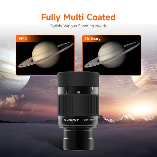 SVBONY SV135 1.25” Telescope Eyepiece, 7-21mm Zoom Eyepiece, 36-52° FOV - size: 36-52°