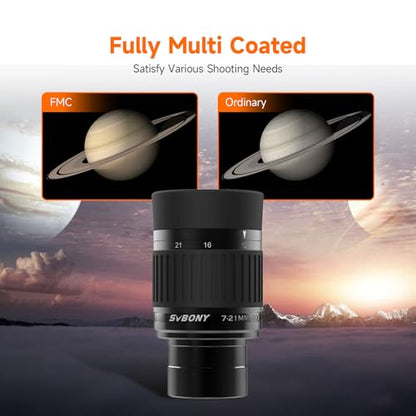 SVBONY SV135 1.25” Telescope Eyepiece, 7-21mm Zoom Eyepiece, 36-52° FOV - size: 36-52°