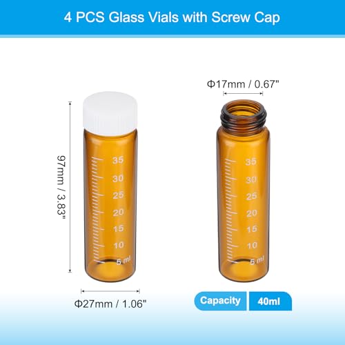 PATIKIL 4pcs 40ml Small Brown Glass Vials with White Screw Cap, Borosilicate Glass Graduated Sample Bottles for Solid Liquid Powder Storage - color: Brown/White, size: 40ml