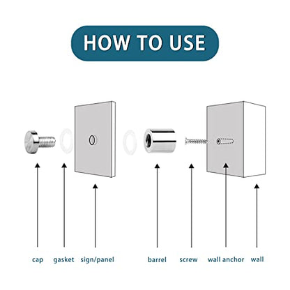 Standoff Screws for Acrylic 3/4 x 1 inch Stainless Steel Wall Sign Silver Standoff Mounting Hardware 20 Pack - size: 3/4 x 1