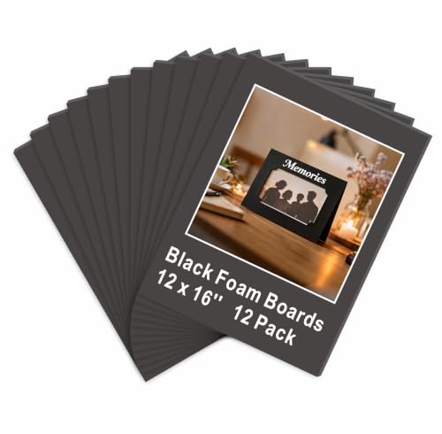 Black Foam Board 12 x 16 in, ZXUNLIEH 12 Pack Foam Core Board, 3/16'' Thick - size: 12x16''