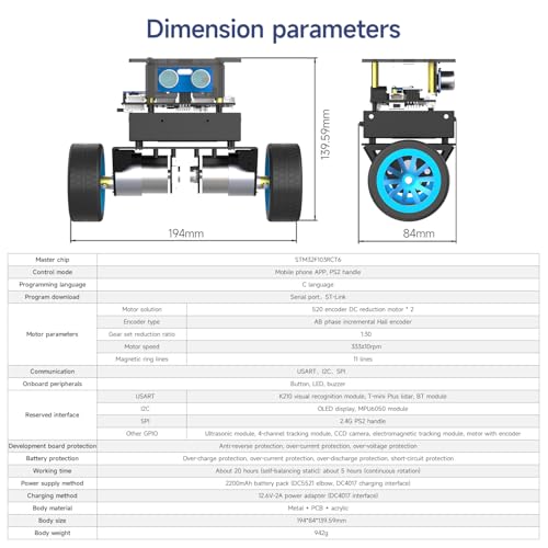 Yahboom STM32 2wd Self-Balancing Robot,Two-Wheeled Intelligent Robot Chassis Kit,PID Obstacle Avoidance Encoder Motor (Standard Kit)