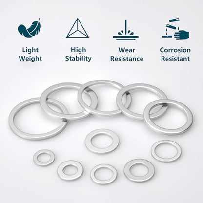 580PCS Aluminum Crush Washer Assortment - 18 Sizes (M6 to M24) Oil Drain Plug Gasket Kit for Automotive, Motorcycle, Equipment - High Temp Sealing Kit