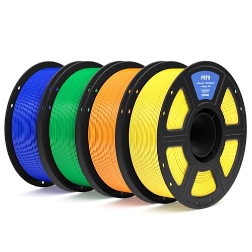 ELEGOO PETG 3D Printer Filament 1.75mm Bundle 4KG Yellow/Orange/Green/Blue - color: Yellow & Orange & Green & Blue 4kg