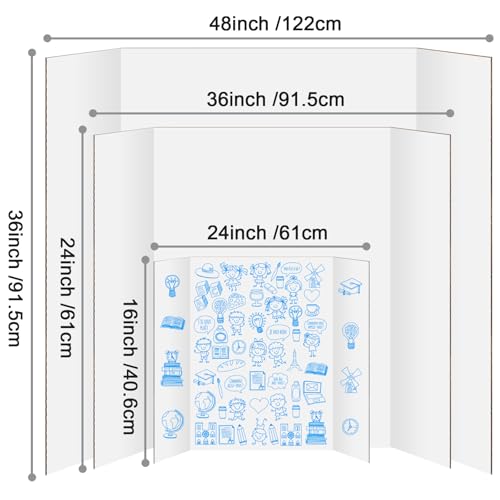 IKAYAS 8 Pack Trifold Poster Board 24" X 16" White Science Display Board
