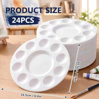 24 Pack Paint Palettes, Round Plastic Paint Palette Trays for Acrylic, Watercolor and Gouache, Reusable Paint Mixing Trays for Kids, Classroom, School and Art Parties - color: Circular 24 Pcs