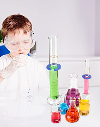 QWORK Lab Glassware Set, Beaker Flask Cylinder Set, 9 Pieces - Includes 3 Erlenmeyer Flasks, 3 Beakers, & 3 Grade A Graduated Cylinders - Borosilicate 3.3 Glass