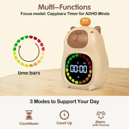 Cute Capybara Visual Timer, 99-Min Rechargeable Silent Non-Ticking Timer
