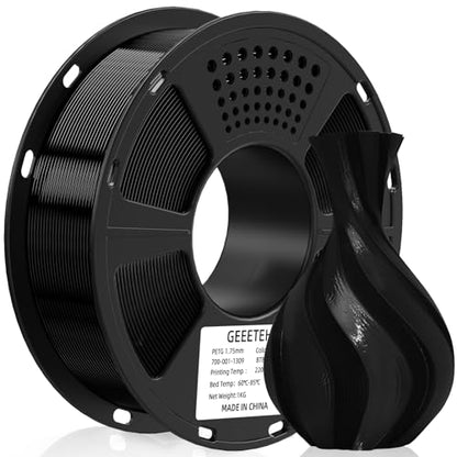 Geeetech PETG Filament 1.75mm, 1 KG (2.2lbs) Spool 3D Printer Filament, High-Toughness, ±0.02mm Accuracy, Neatly Wound & Moistureproof, Non-Clogging Non-Stringing, Fits Most FDM Printers, Black - color: Petg Black