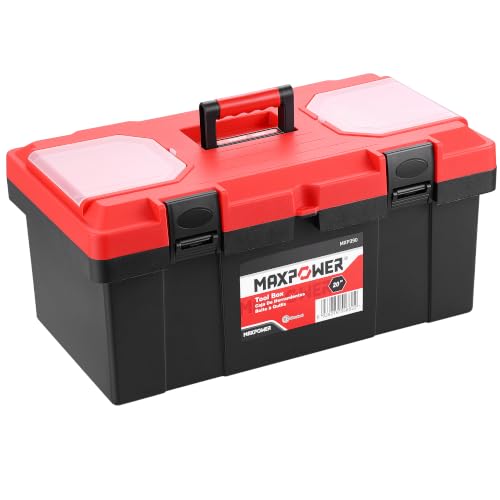 MAXPOWER 19-inch Plastic Tool Box, Handheld, Removable Tray, Lockable - color: Red, size: 19"