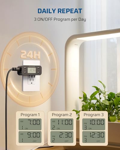DEWENWILS Indoor 24 Hour Programmable Digital Timer Outlet, 1 Outlet,2 Pack - style: Black-2PK