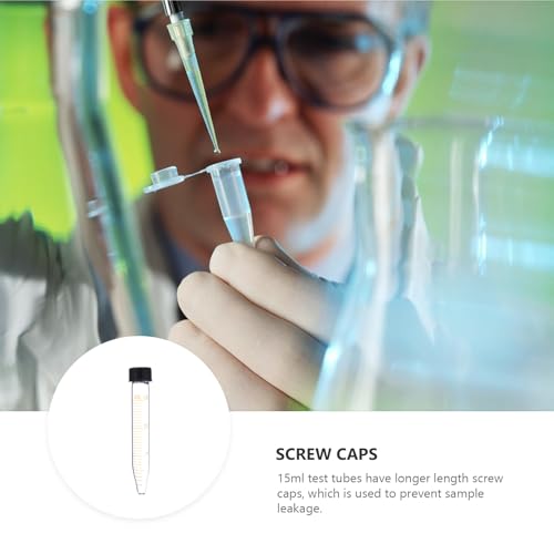10 Pack 15ml Glass Conical Centrifuge Tubes, Graduated Test Tubes with Leak- Proof Screw Caps - Transparent Laboratory Vials for Sample Storage & Separation Lab Use