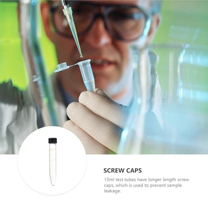 10 Pack 15ml Glass Conical Centrifuge Tubes, Graduated Test Tubes with Leak- Proof Screw Caps - Transparent Laboratory Vials for Sample Storage & Separation Lab Use