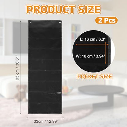 PATIKIL 2Pcs 4"x6" Index Card Holder Sleeve 16 Card Slots Organizer Black | PVC Clear Organizer Hanging Wall Pocket Chart Office Classroom Library Home Organization - color: Black