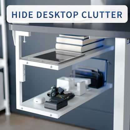 VIVO White Clamp-on 24 inch 2-Tier Desk Shelf, STAND-SHELF24C-W - color: White, size: 24 inch