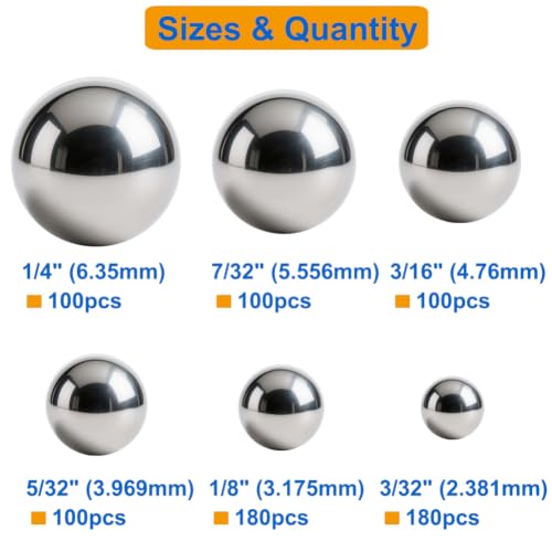 760 PCS Stainless Steel Precision Balls, Bearing Ball 6 Sizes Assortment