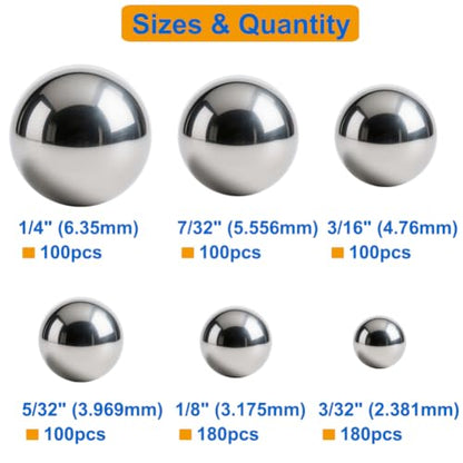 760 PCS Stainless Steel Precision Balls, Bearing Ball 6 Sizes Assortment
