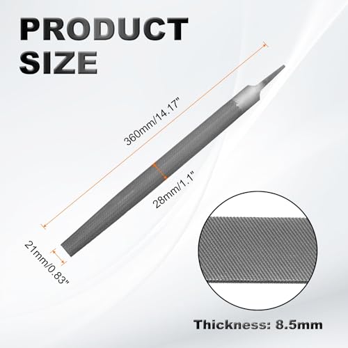 HARFINGTON 2pcs 12" Half Round Medium Cut File Double Cut Teeth Medium Metal File High Carbon Steel T12 without Handle for Metal Wood Tool Sharpener, Gray - size: 12"