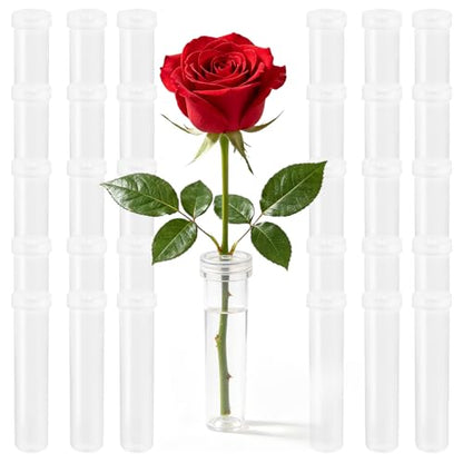 STEFORD 30 Pack Flower Water Tubes with Caps, 2.8 Inch Leak-Proof Plastic Clear Reusable Floral Water Tube for Fresh Flowers Single Stem Rose Arrangement Bouquet Accessories
