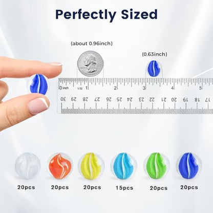 POPLAY Marbles for Kids, 115PCS Cat Eye Glass Marble, Mixed 6 Colors with Gift Box, for Chinese Checkers Board Games, Party Favor Gifts - style: cat's eye marbles