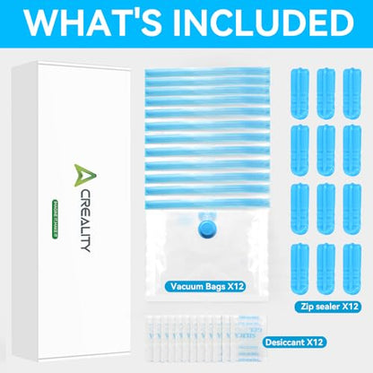 Creality 3D Printer Filament Storage, 12 Pack Vacuum Bags 35 x 35CM Reusable Transparent Sealed Bags, Dust Proof Humidity Resistant Keeping Filament Dry - color: 12 Pack Vacuum Bags
