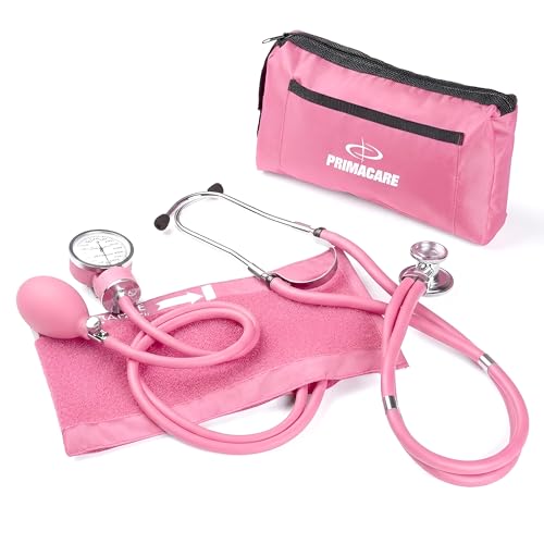 Primacare DS-9181-PK Professional Aneroid Sphygmomanometer and Sprague Rappaport Stethoscope, Manual Blood Pressure Kit with Cuff and Carrying Case, Pink - color: Pink