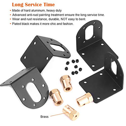 4 Pcs 37mm Diameter DC Gear Motors Mounting Bracket Black Rust Resistance Gearbox Fixed Seat Gear Reduction Motor Holder with 4 Pcs 6mm Hex Coupling for Small Stepper Motors