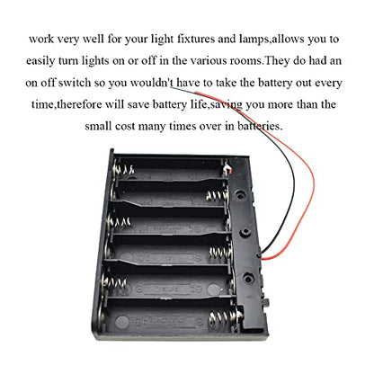 HAHIYO 9V 6AA Battery Holder Bundle with Wire Sturdy Cover Flexible Springs Contact Build-in Switch Batteries Black Case Easy Install 2 Pieces for Wall Clocks Ham Radio Kids Toys - style: 6AA-2P