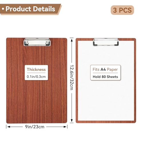 Clip Boards 9x12.6in Wood Made Fit A4 8.5x11 Letter Size, 3mm Thick 3 Pack Sturdy & Bend-resistant Smooth Writing Clipboard for Teacher Businessmen Nurse Versatile Use, Office & School Supplies - color: Amber, size: 9x12.6in - A4